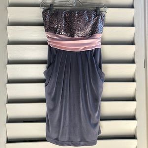Grey and Pink Sparkly Homecoming Dress